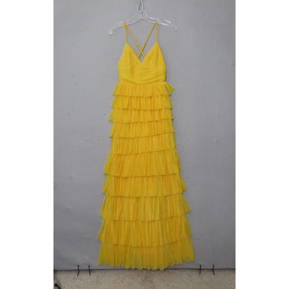 Lulus Maxi Dress XS Radiant Yellow Tiered Tulle Ruffle Formal Wedding Guest NWT